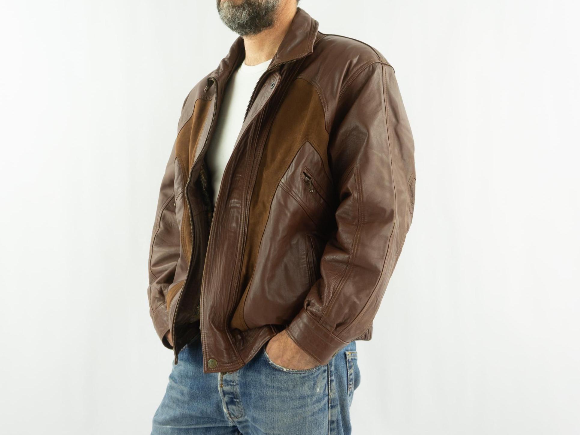 ジャケット・アウター 1980s Euro Vintage Brown Leather Jacket Vintage Brown Leather Bomber Jacket 1980s | Smooth & Suede Panels