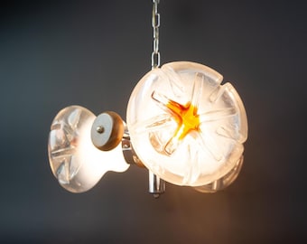 Mazzega Murano Vintage Pendant Lamp 1960s | Blown Glass, Chrome & Wood Chandelier | Made in Italy