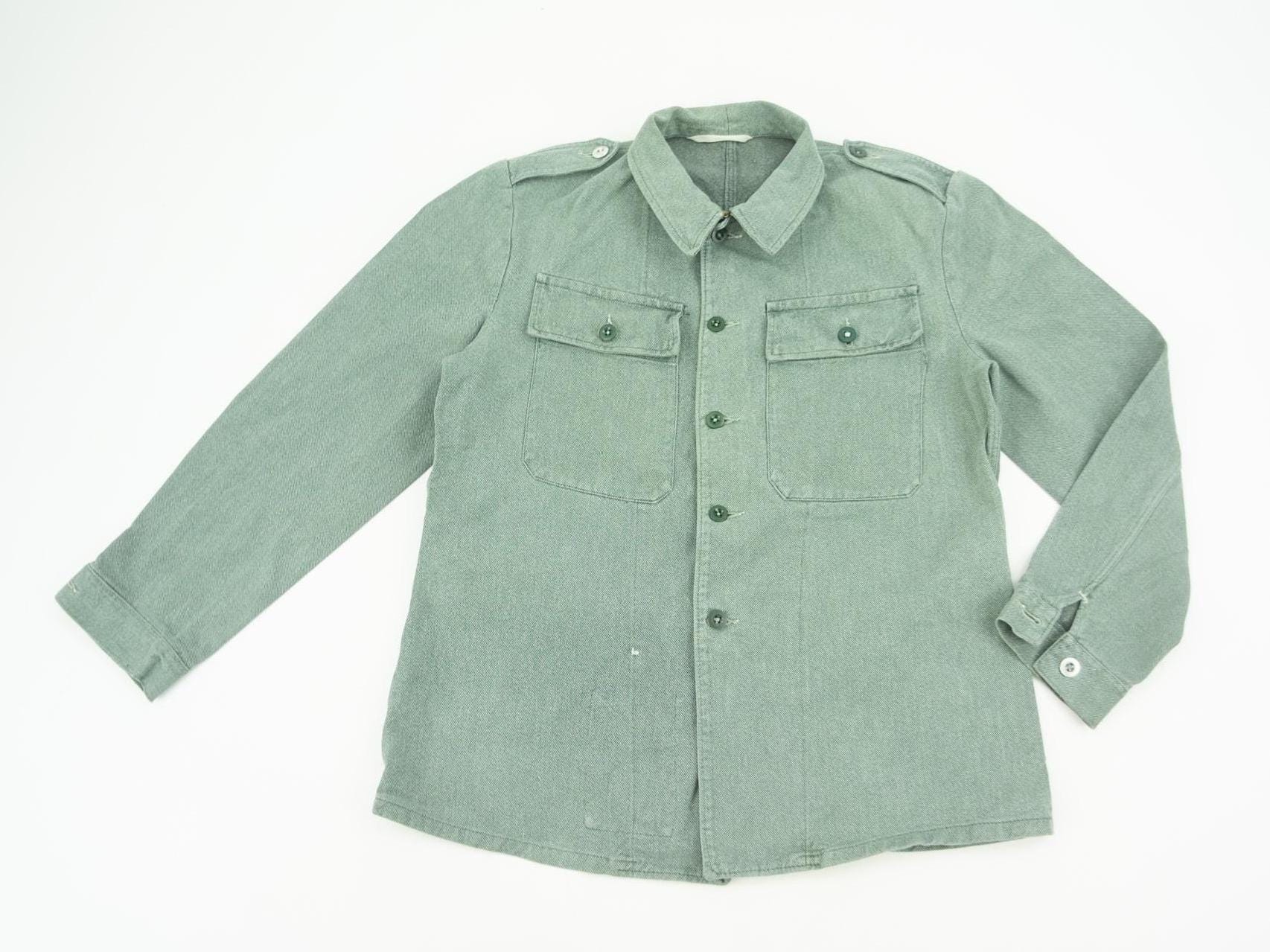 ジャケット・アウター 70s Switzerland green denim work jacket Vintage Swiss Army Denim Work Jacket 1950s | Green Grey Heavy