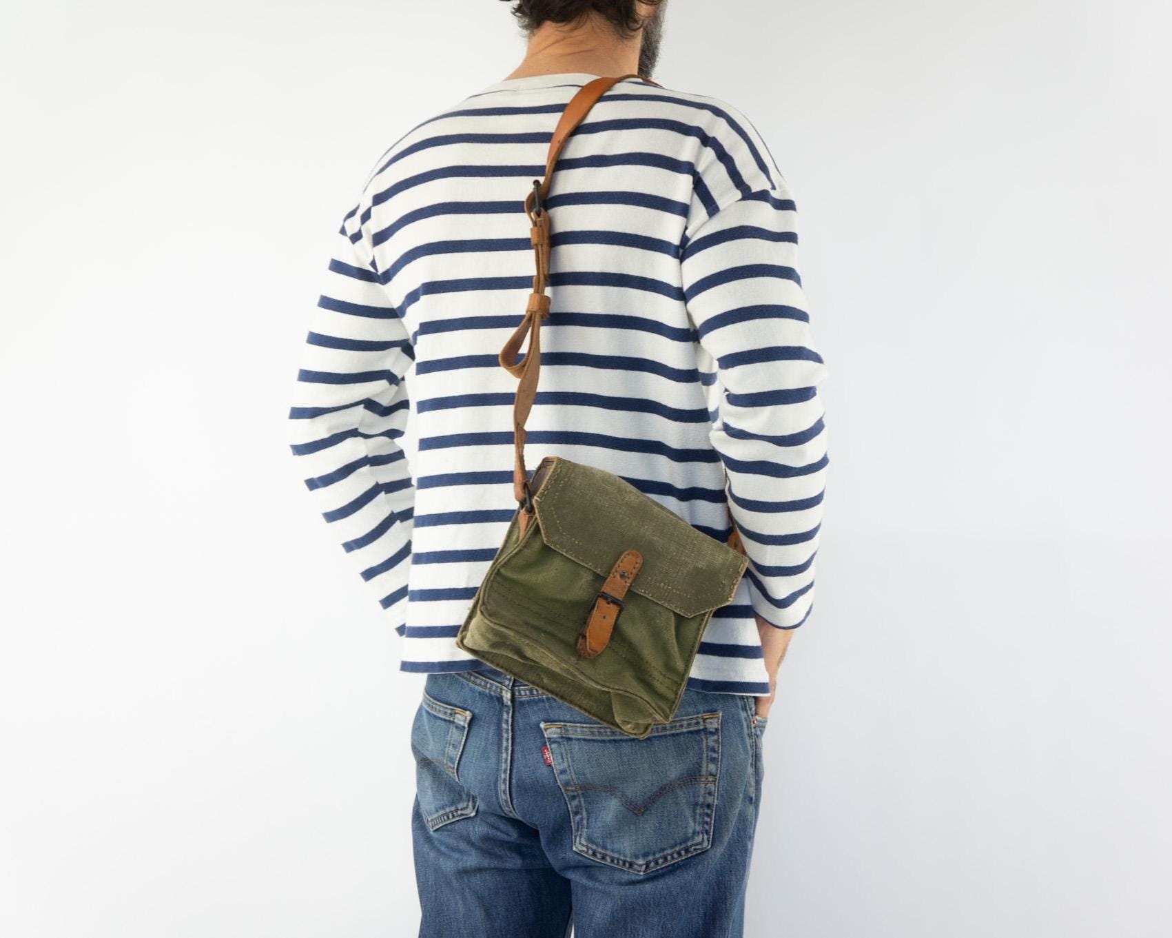 個人装備 French Army Canvas Shoulder Bag 1950s Vintage French Army Musette Bag 1950s | Khaki Canvas & Leather