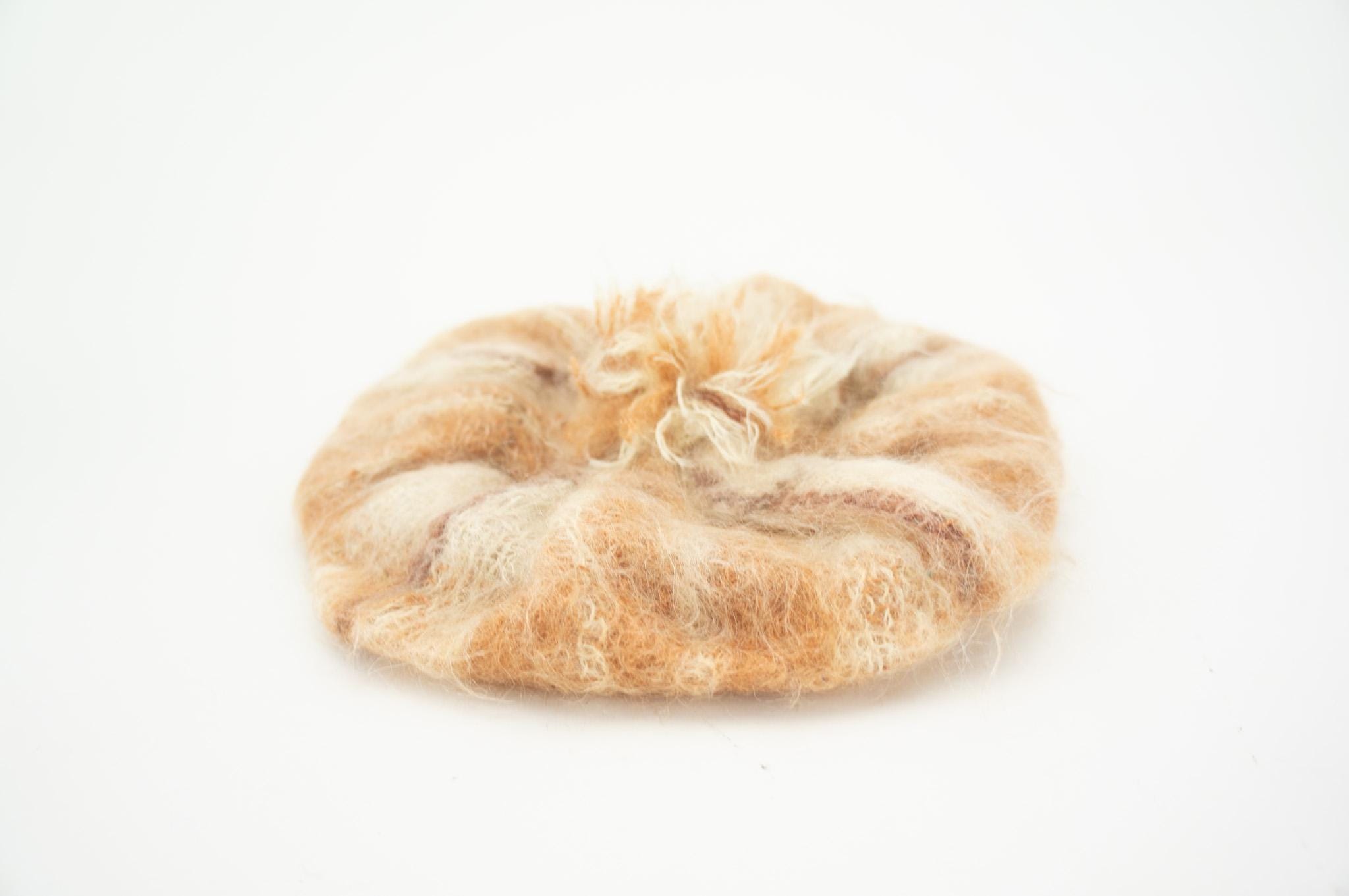 Vintage 80% Angora White Fuzzy Beret Hat w/ Pom Pom Winter Cottagecore Luxury Vintage Beret 1980s | Beige Soft Longhair Angora Wool Pompom  main image 4
