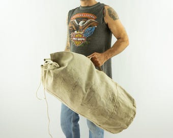 Vintage French Army Canvas Duffle Bag, Military Tote (29