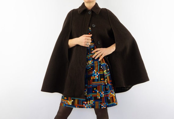 Gloverall Vintage Wool Cape 1960s Brown Wool Cape Mod Look Twiggy