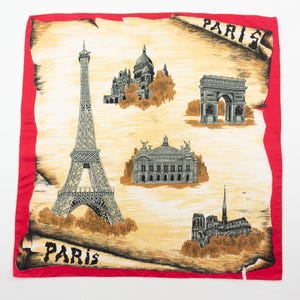 Foulard Femme 100% Coton - Paris France - Tour Eiffel, Louvre, Drapeaux - Beige Multicolore