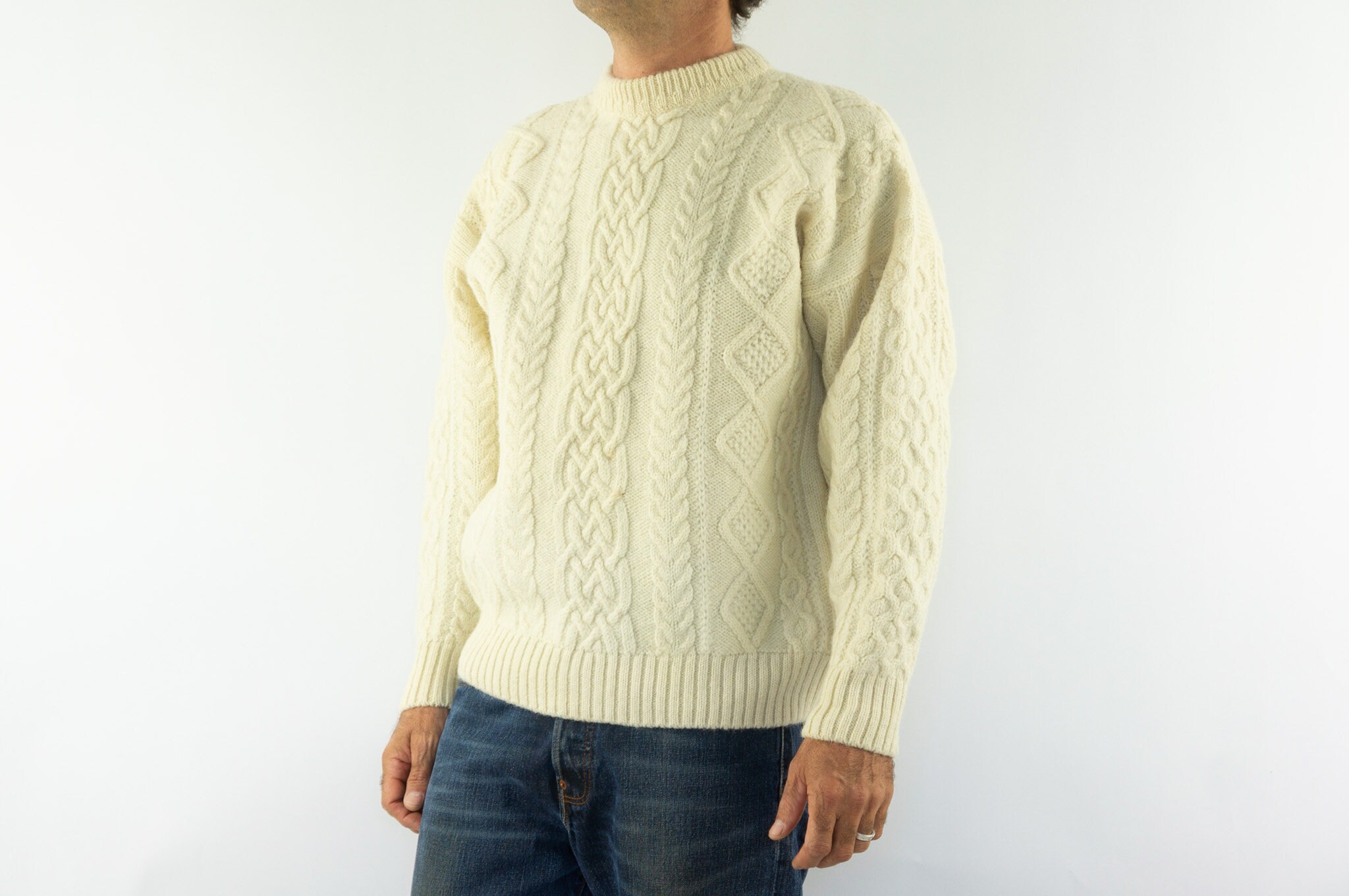 Vintage Aran Wool Fisherman Sweater 1980s | Irish Cable Knit 
