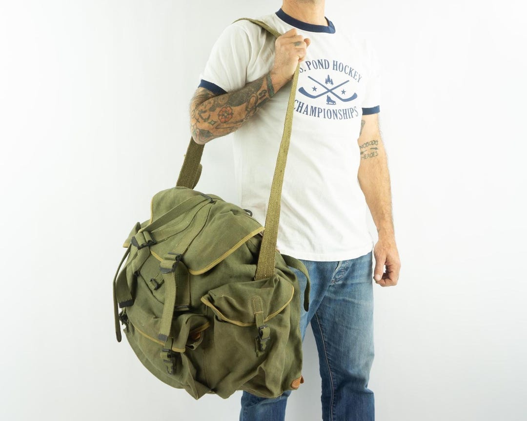Vintage French Army TAP 1950 | Khaki Canvas Backpack, Military Rucksack ...