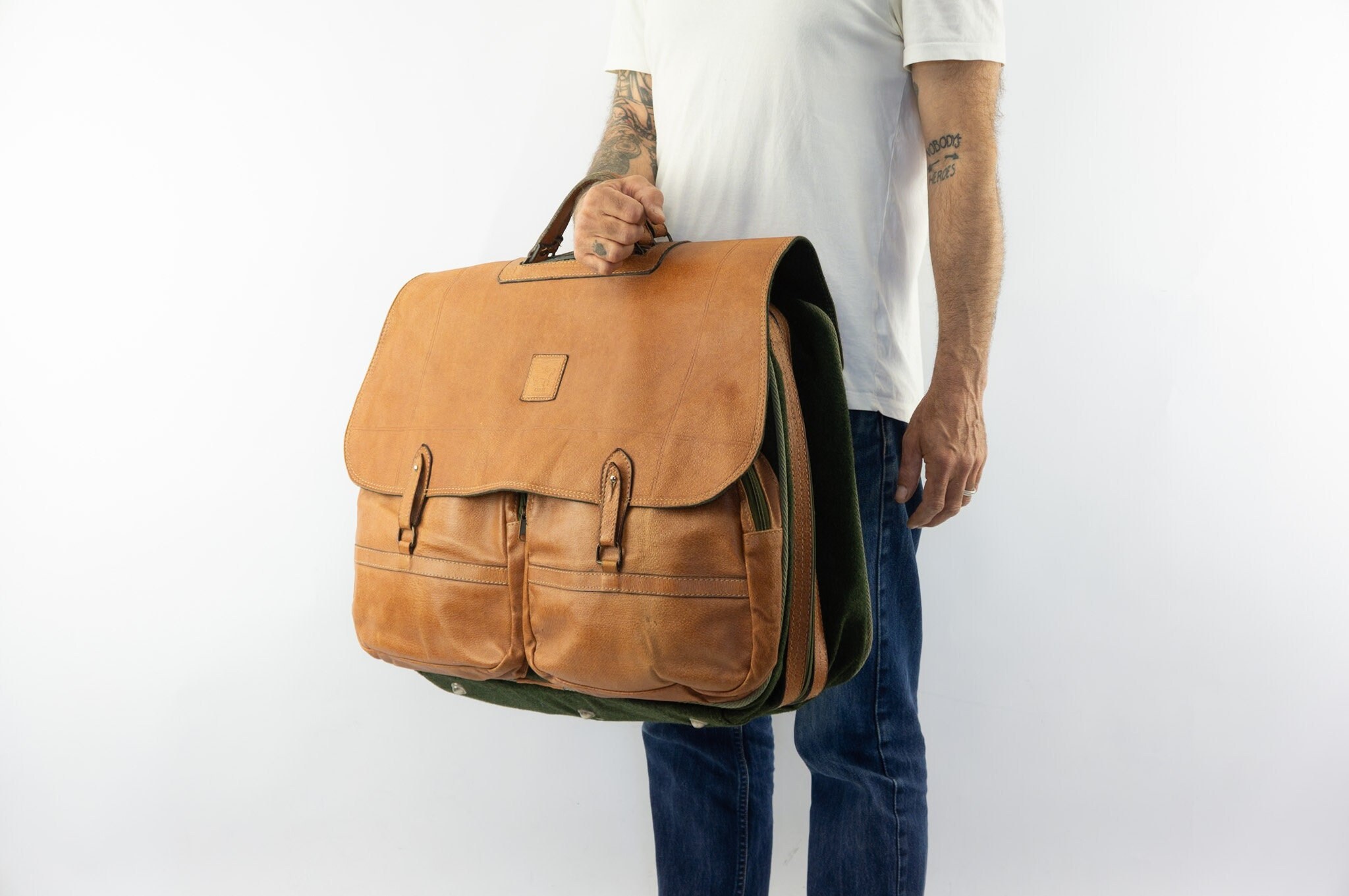 Sac de voyage weekend toile verte et cuir marron Lancel - Accessoires & Bagagerie