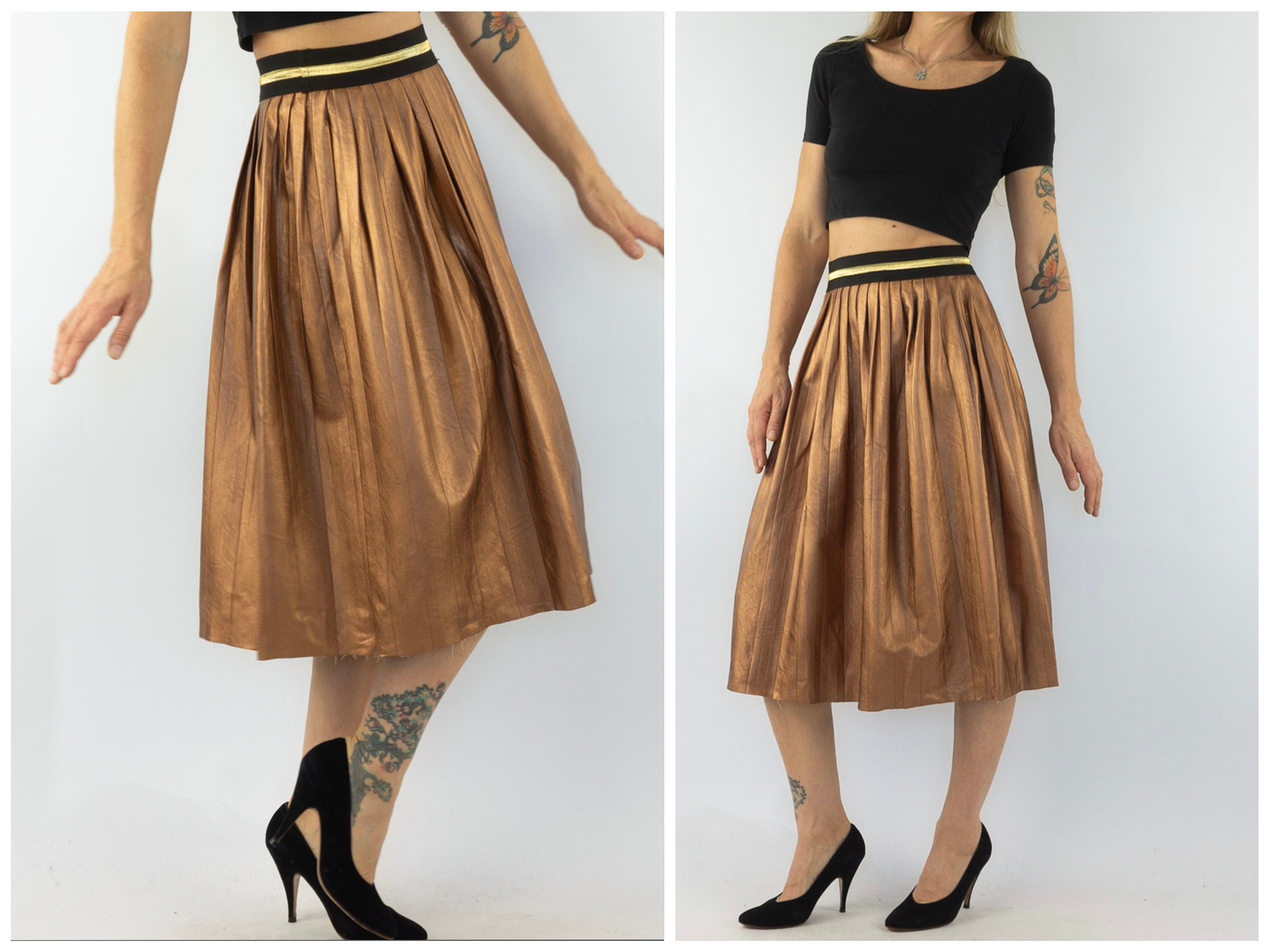 Copper metallic pleated skirt deals