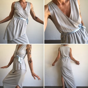 Vintage Evening Dress Maxi Dress 1980s Striped Infinity Dress Light Blue/White Ruffle Dress Made in France Size S image 3