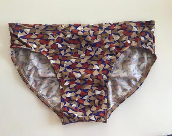 Vintage Swim Brief 1970s | Abstract Print Trunks | Retro Swimwear | NOS