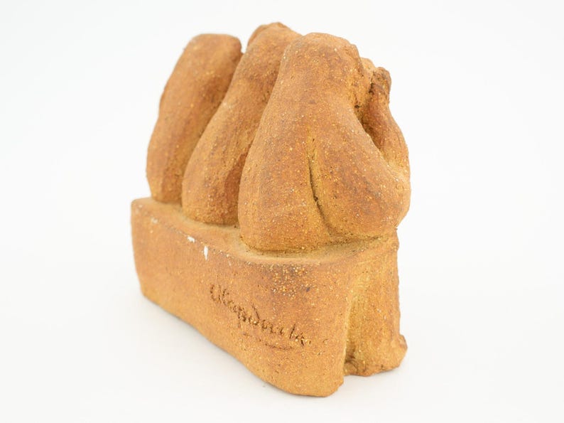 Vintage Brutalist Sculpture 1970s | Seated Terracotta Figures | Naive Art, Unique Piece | Made in Spain image 5