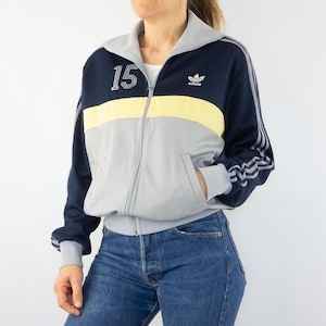 Adidas Vintage Track Jacket 1980s | Blue Yellow Ventex Tracksuit | 3 Stripes Trefoil Logo | Retro Sport Style | Made in France | S/M