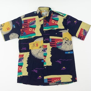 Vintage Print Shirt 1980s | Multicolor Abstract Pattern Shirt | Loose Oversize Fit | Short Sleeve Retro Crazy Button Up | 80s Look | Size L