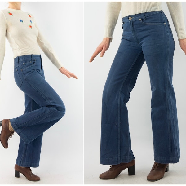 Pantalon Pattes d'Eph Vintage | 1970s | Pantalon Évasé | Taille Basse | Denim Bleu | Jean Patte d'Élépant | Jeans Hippie | Taille S