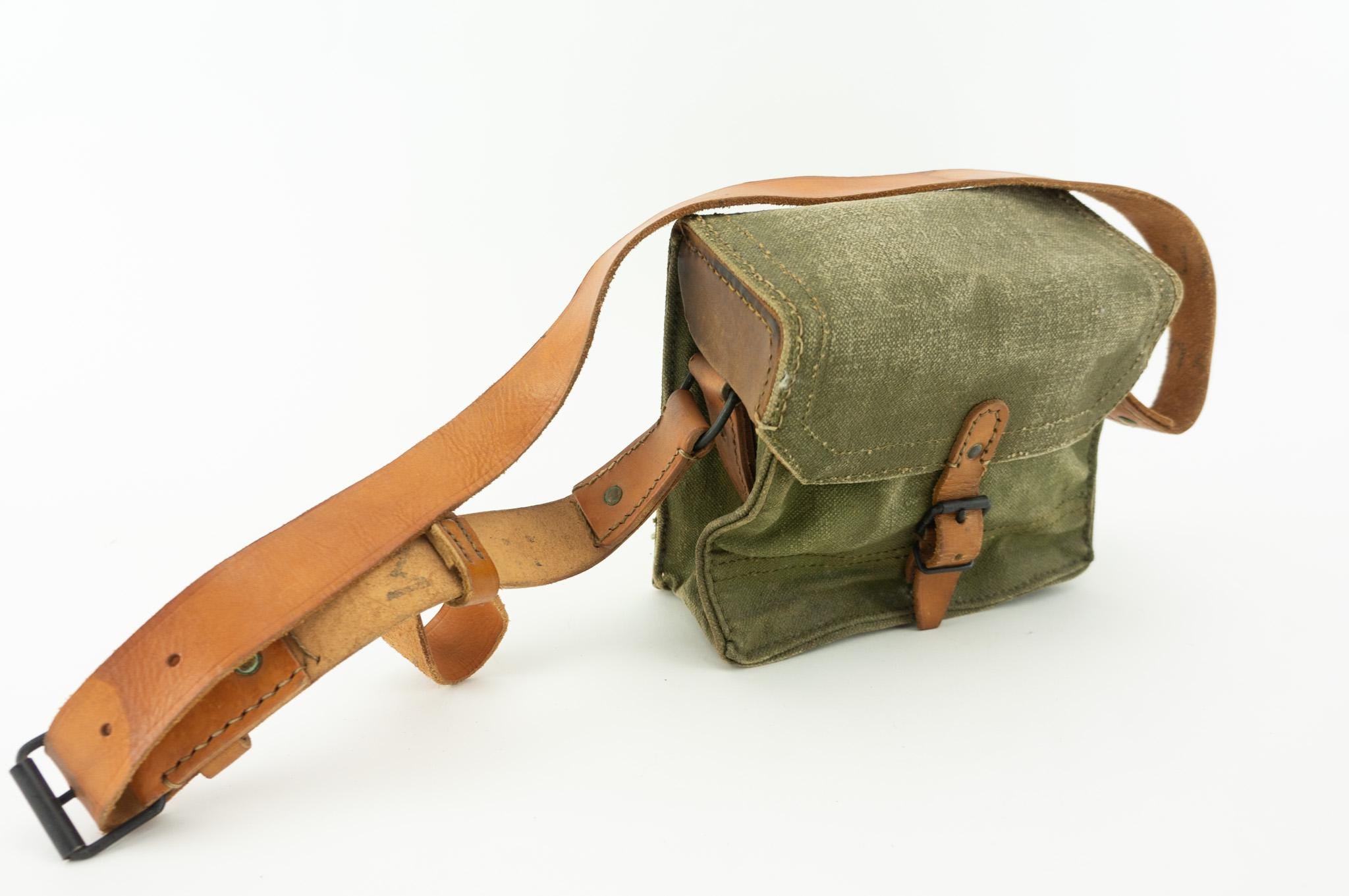 Vintage French Army Musette Bag 1950s | Khaki Canvas & Leather