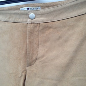 Tommy Hilfiger Vintage Leather Pants 1980s Boot Cut Pants Beige Suede Pants Flares Leather Pants Size S image 3