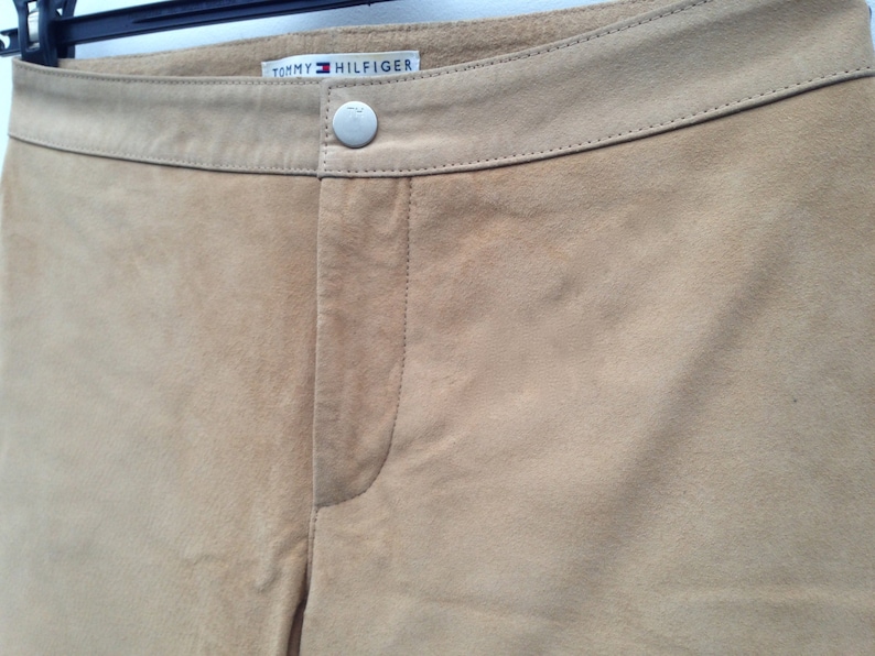 Tommy Hilfiger Vintage Leather Pants 1980s Boot Cut Pants Beige Suede Pants Flares Leather Pants Size S image 3