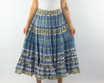 Gonna contadina floreale vintage anni '70 / Gonna in cotone blu provenzale francese / Retro / Francia
