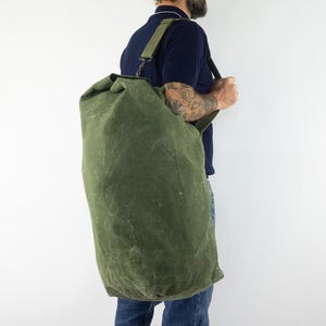 Vintage Military Duffle Bag 1970s | French Army Mod 45 | Khaki Canvas | Large Army Pack | Rugged Travel Bag | Made in France