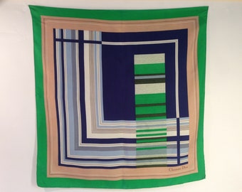 Christian Dior | Vintage Silk Scarf | 1980s | Scarf with Geometric Pattern | Green/Blue/Beige | Big Square Scarf | Made in France