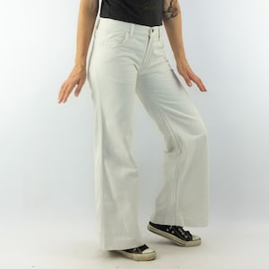 Jim | 1970s Vintage Bell Bottom Pants | White Flared Low Rise Denim Jeans | Hippie Style Trousers | Retro Fashion | Size S