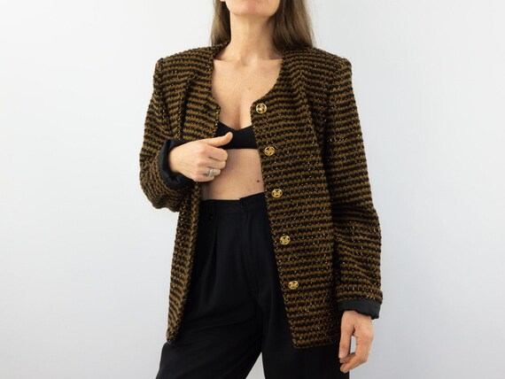 Vintage Weill Striped Blazer 1980s | Brown Black Suit Jacket