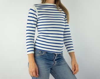 Vintage French Breton Shirt  1980s | Striped Sailor Mariniere | Boat Neck | Made in France | S
