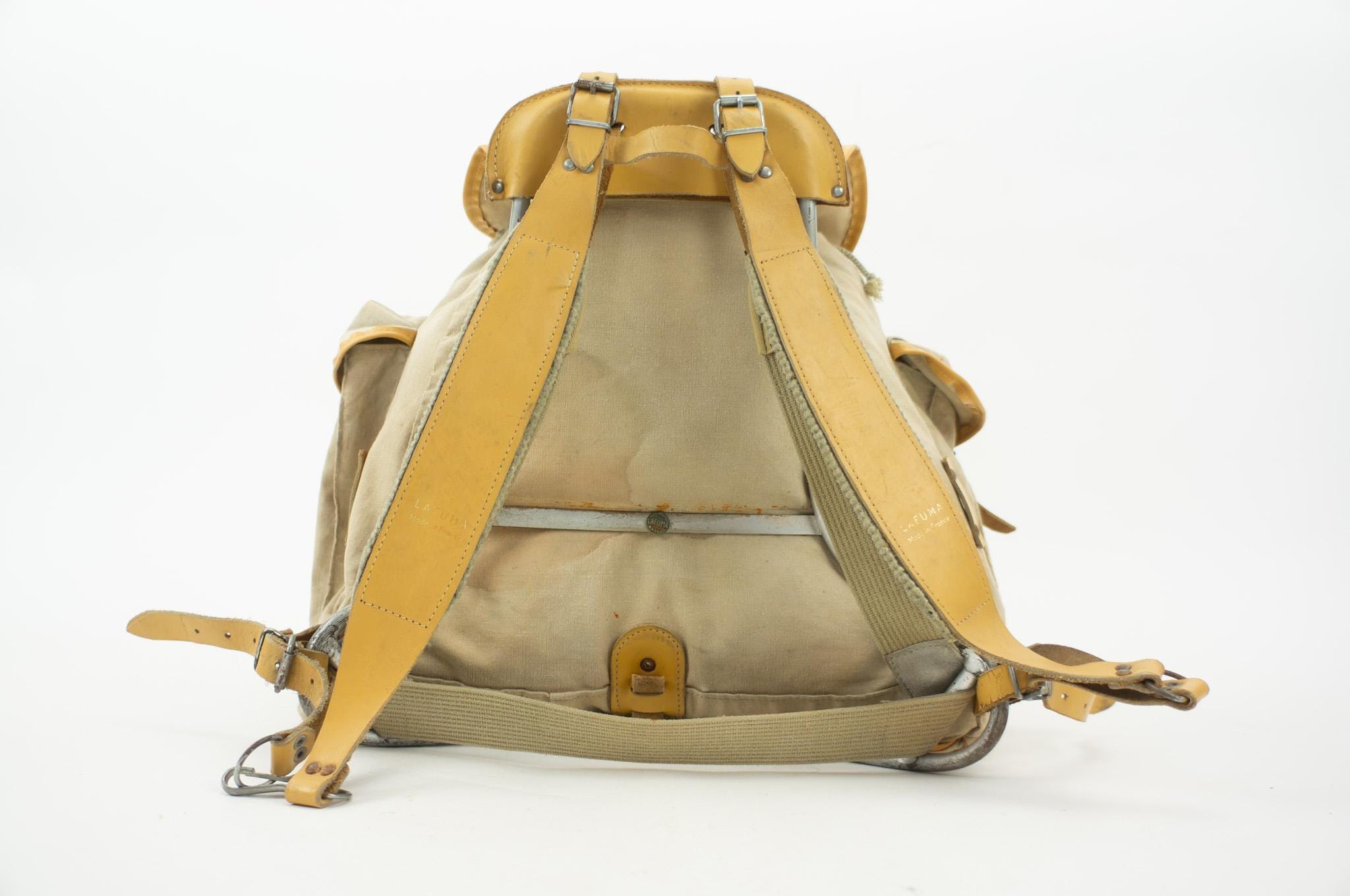 Vintage Lafuma Hiking Backpack 1960s | Beige Canvas Leather 