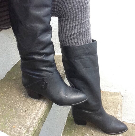 Gucci Vintage 1980s Boots Leather Black 