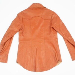 Vintage Brown Leather Jacket 1970s | Fitted Cut, Pointed Collar & Chest Pockets | S image 11