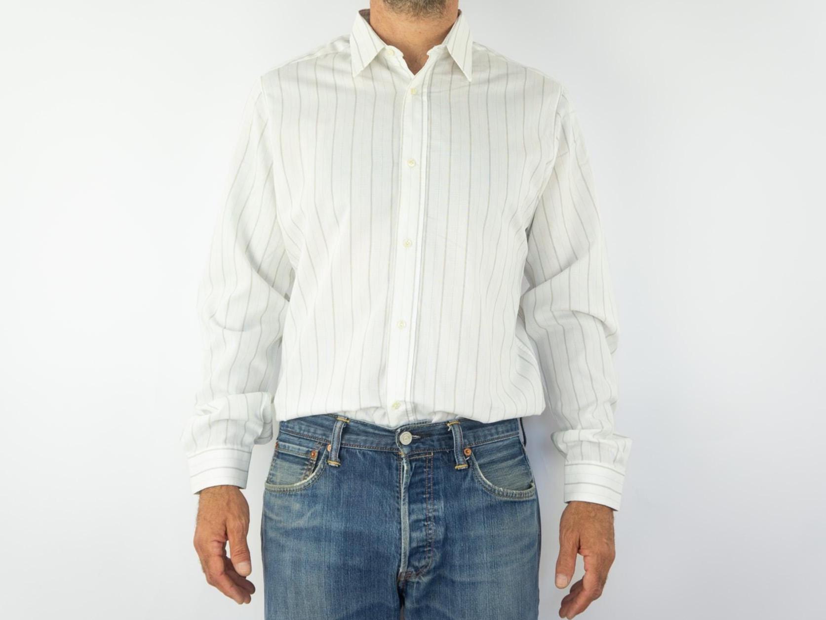 Vintage Pierre Balmain Shirt 1980s | White Fine Stripes | Cutaway 