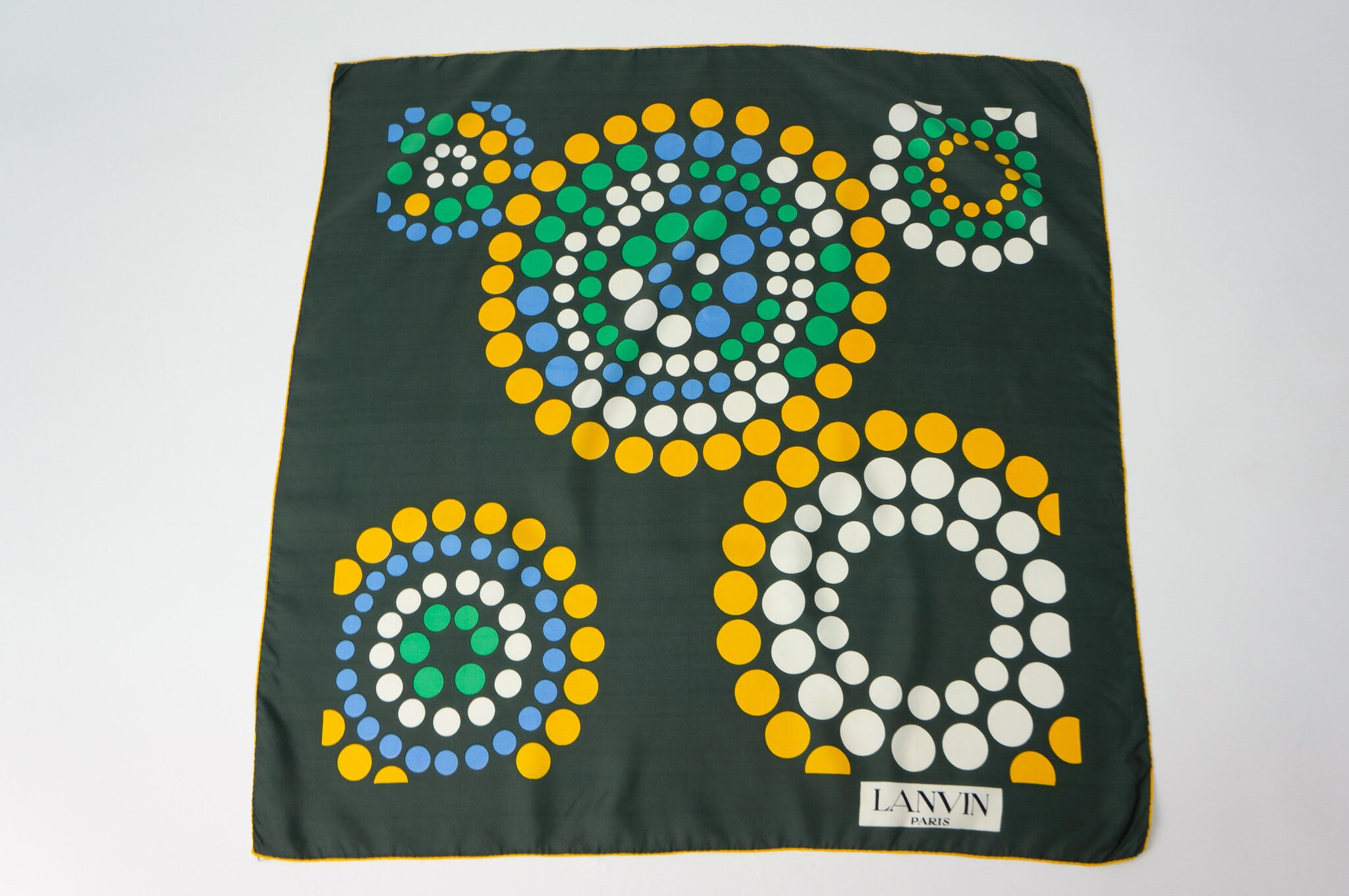 Lanvin Scarf Green Blue Herringbone Design - Twill Silk  Lanvin Green & Blue Geometric RARE 70s \'Silk Scarf main image 2
