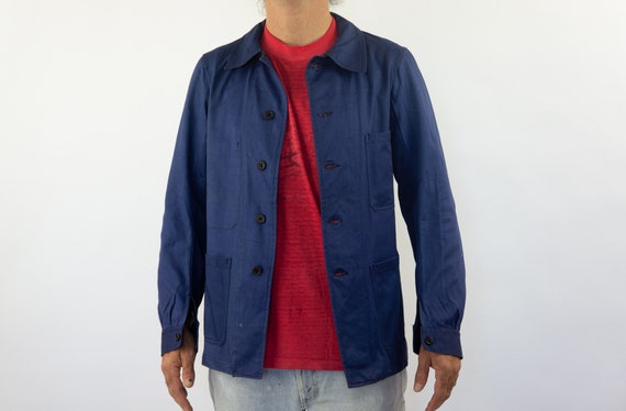 50s indigo linen work jacket French Workwear Jacket Vintage 1950s
