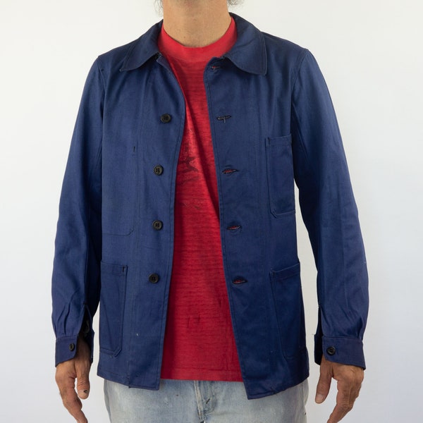 French Vintage Workwear | 1950s | Blue Worker Jacket | Chore Work Jacket | Indigo Cotton | Sanfor Jacket | Made in France | Size S/M