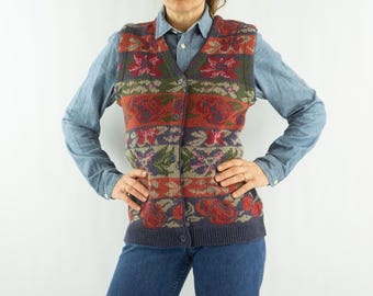 Vintage Irish Wool Cardigan 1980s | Brown Jacquard Knit Jacket 