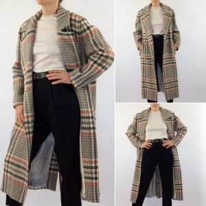 Vintage Courreges ullmaxikap från 1980-talet | Rutig Prince of Wales-kappa, dubbelknäppt | Frankrike | M bild 5
