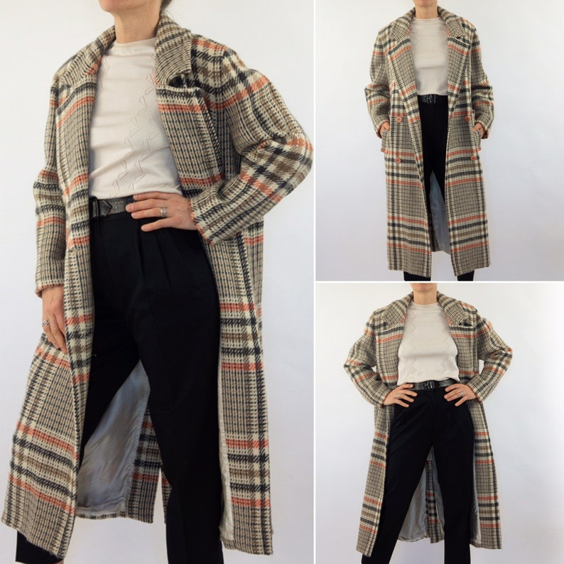 Vintage Courreges ullmaxikap från 1980-talet | Rutig Prince of Wales-kappa, dubbelknäppt | Frankrike | M bild 5