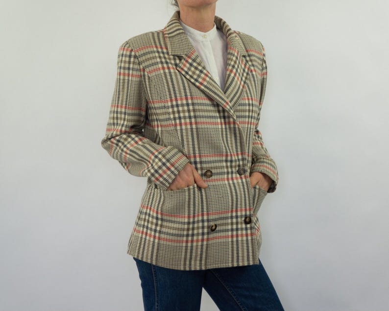 Blazer vintage in lana Courrèges anni '80 / Giacca a quadri Principe di Galles / Francia / M immagine 3