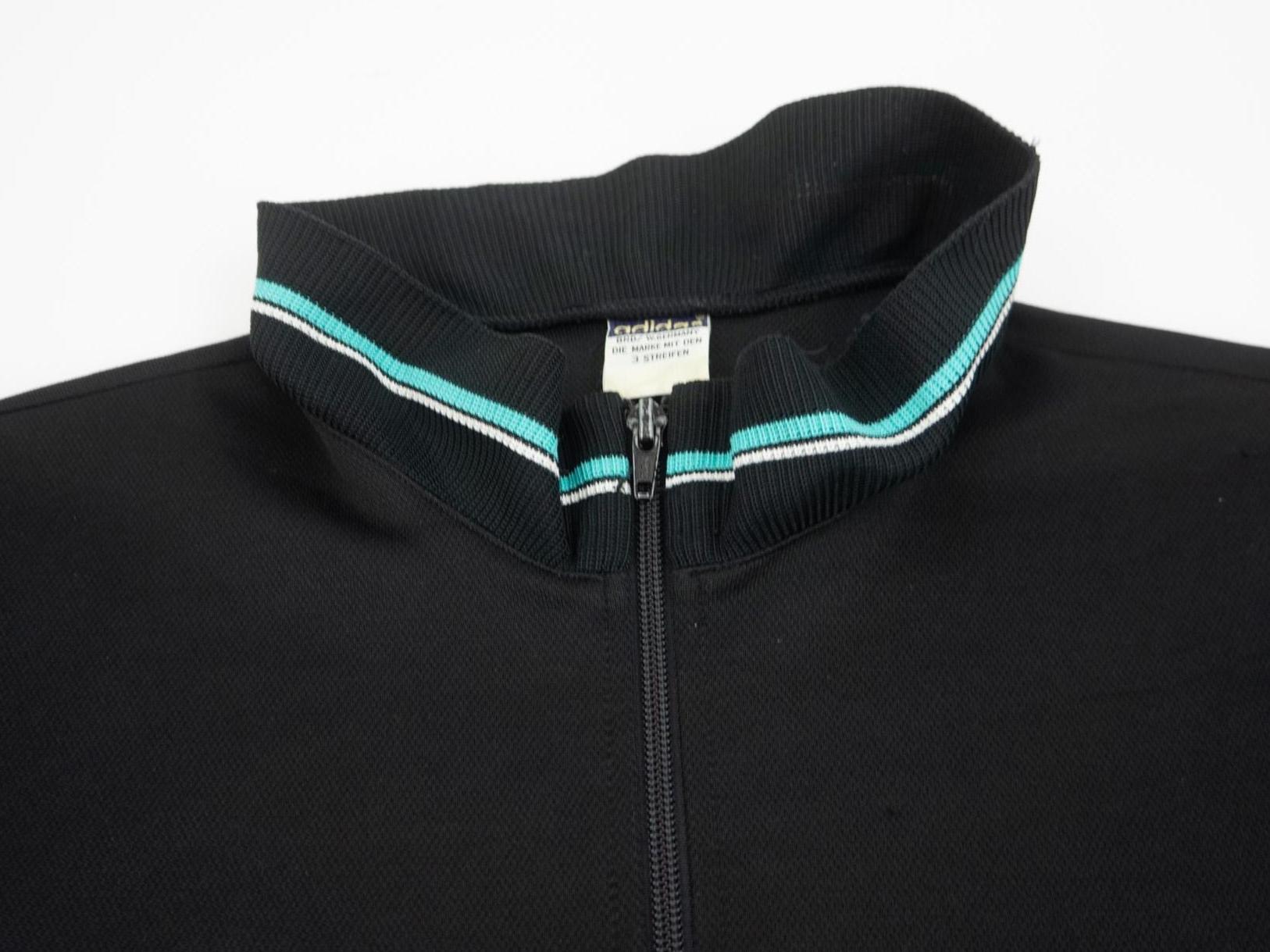 Vintage Adidas Track Jacket 1980s | Black, Turquoise Stripes 
