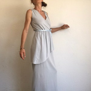 Vintage Evening Dress Maxi Dress 1980s Striped Infinity Dress Light Blue/White Ruffle Dress Made in France Size S image 5