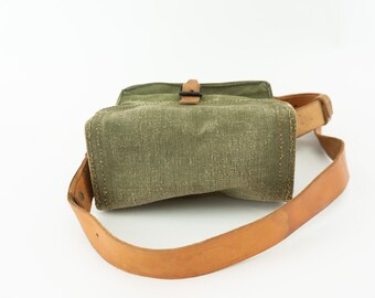 Vintage French Army Musette Bag 1950s | Khaki Canvas & Leather