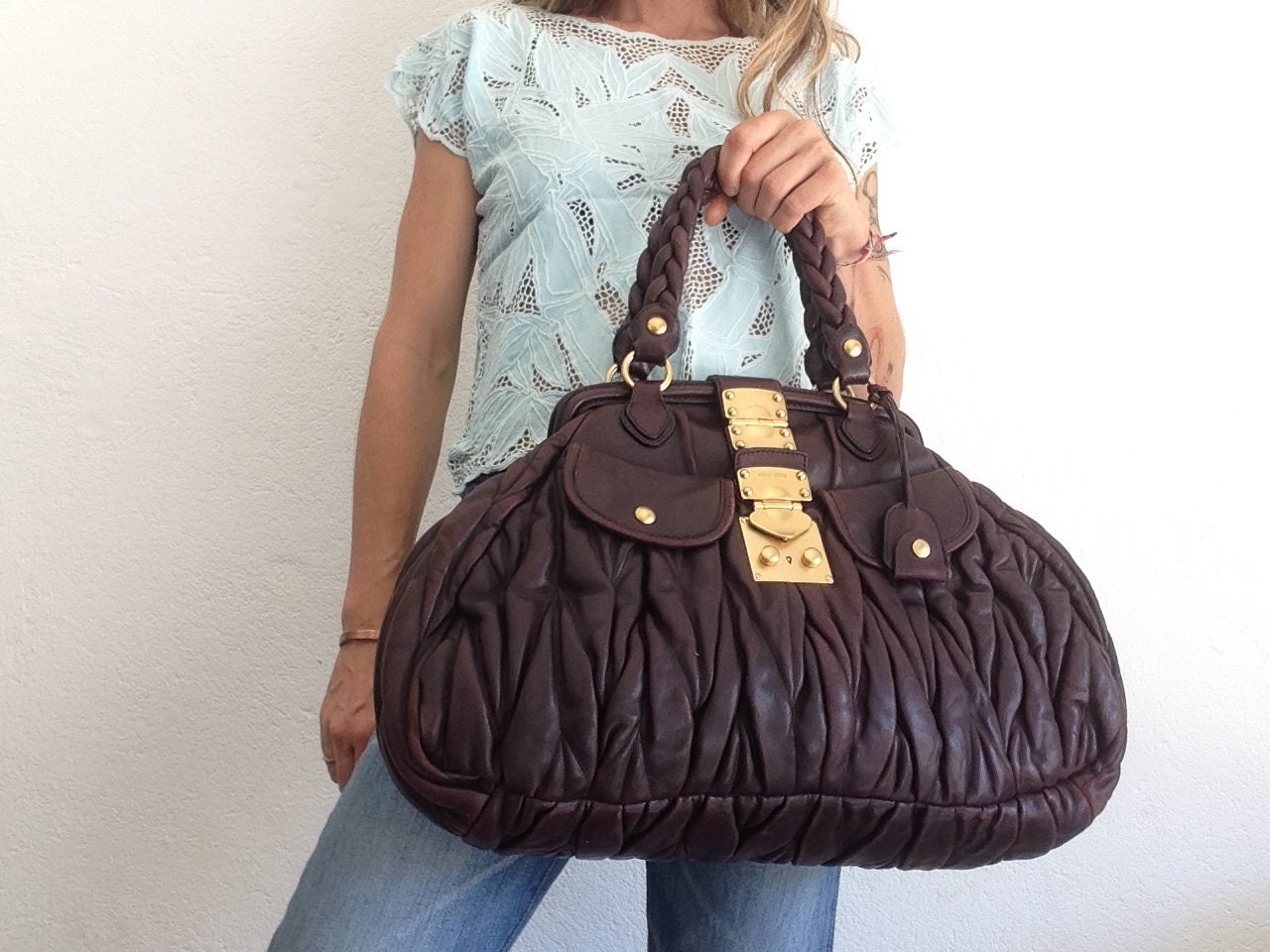 miu miu brown leather bag