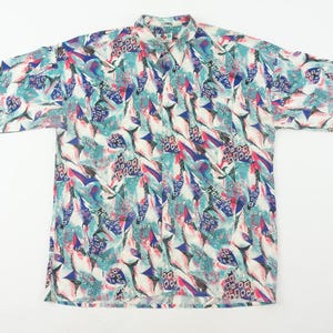 Vintage Print Shirt 1980/90s | Multicolored Abstract Pattern | Short Sleeve Button Up | Loose Fit Oversize | Crazy Retro Shirt | Size XL