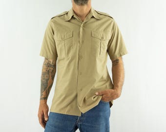 Vintage French Military Shirt 1950s | M47 Khaki Chino Button up