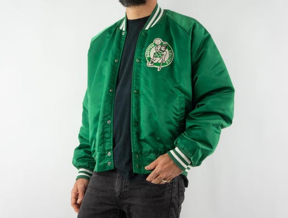 Vintage Boston Celtics Satin Bomber 1980s | Chalk Line, Quilted NBA Basketball Jacket | USA | XL
