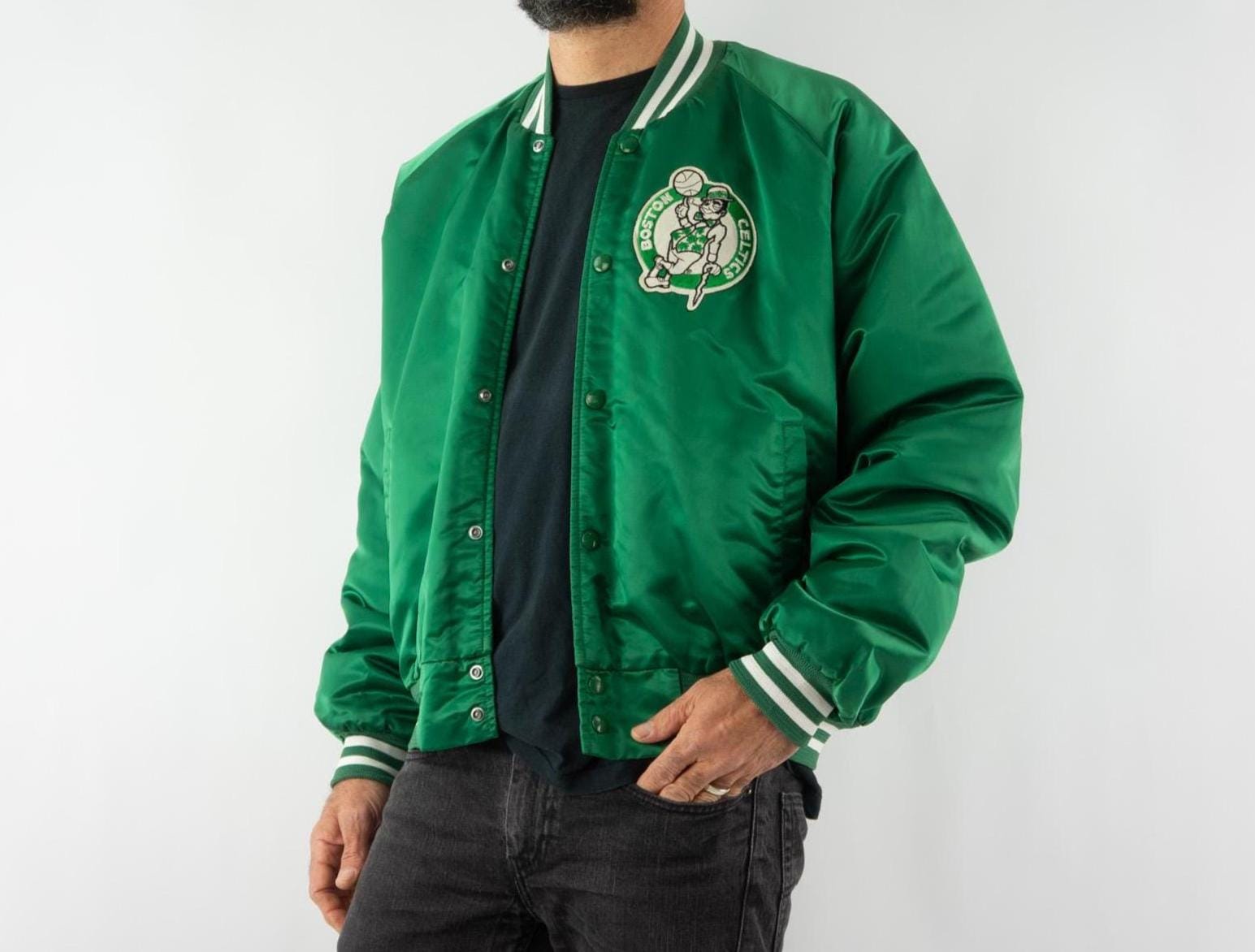 Vintage Boston Celtics Satin Bomber 1980s | Chalk Line, Quilted