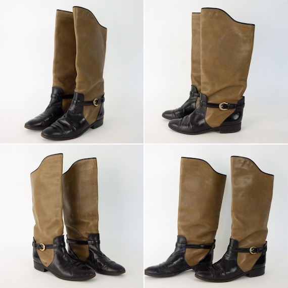 Pollini | Vintage Leather Boots |  1990s | Tan/Bl… - image 7