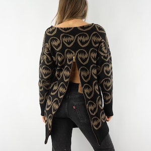Vintage Dorothée Bis Wool Sweater Dress 1980s | Black Beige Abstract Knit Zipped | France | M