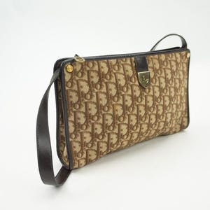 Dior - Vintage 1980s Clutch Shoulder Bag | Monogram Honeycomb Canvas & Brown Leather Handbag | Gold Hardware | Made in France | 7,8x11,4&quot;