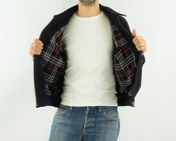 Vintage Burberrys Wool Jacket 1980s | Navy Blue Zip Bomber, Tartan